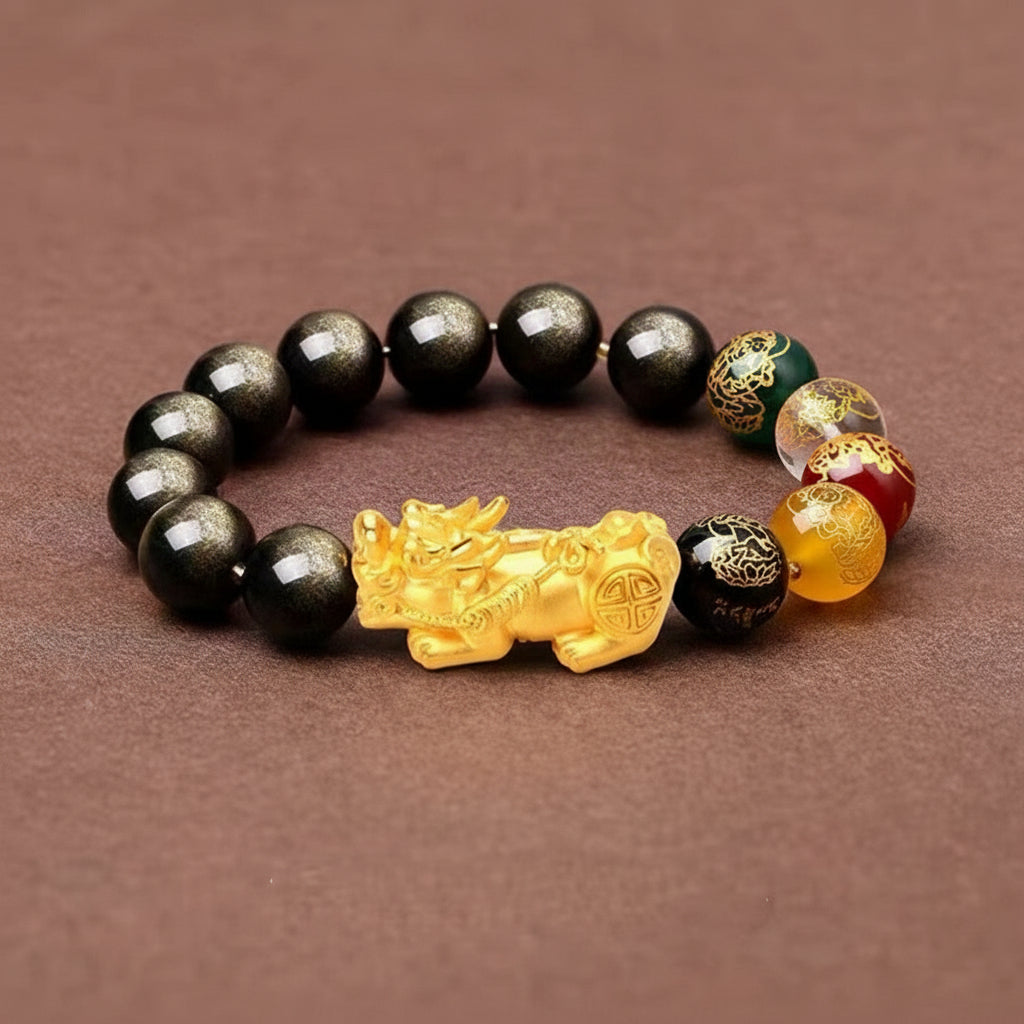 Obsidian Color-Changing Gold Sand Pixiu Wealth Bracelet