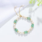 Natural Green Strawberry Quartz & Pearl Adjustable Slide Bracelet