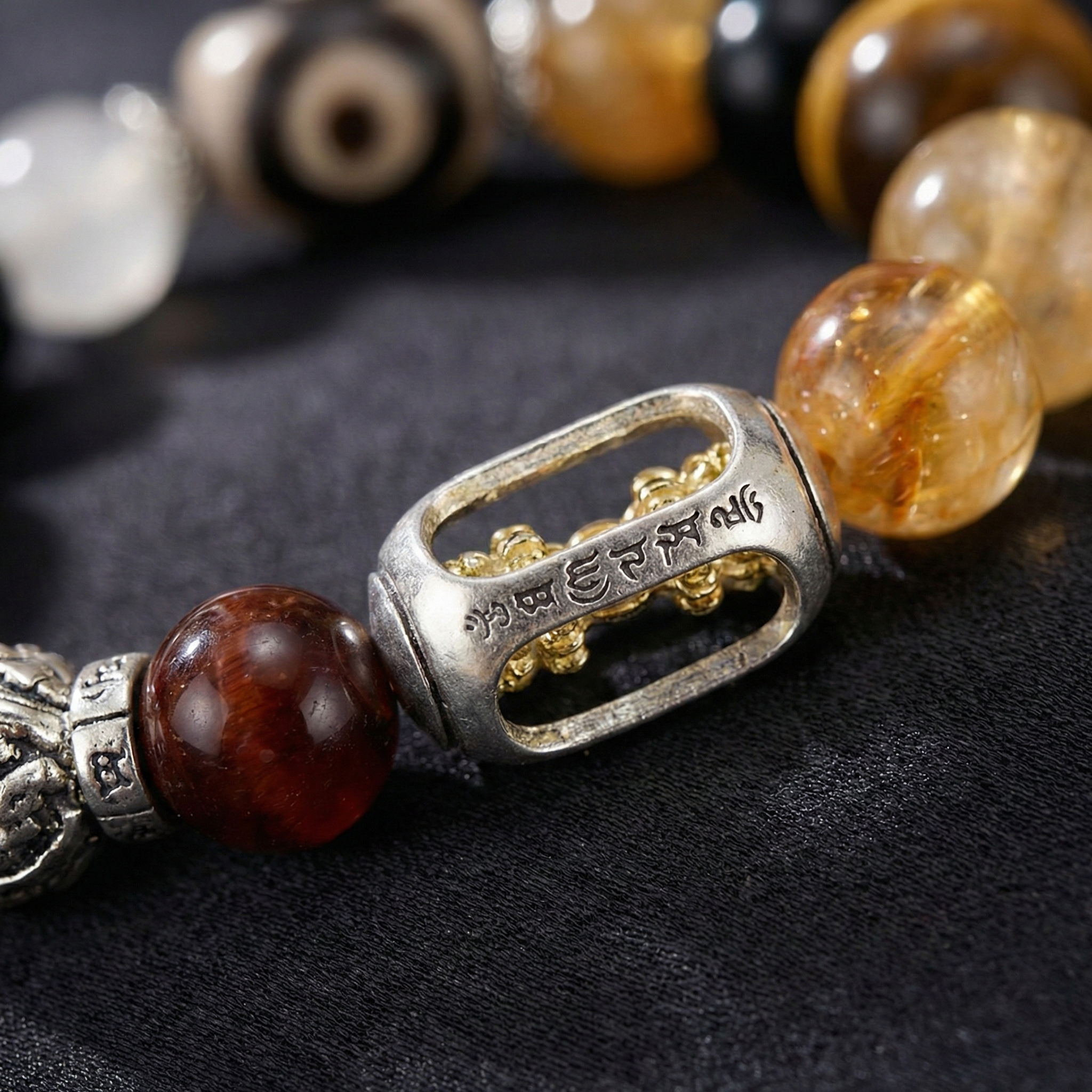 Tiger’s Eye + Golden Rutilated Quartz — Protection & Wealth Dzi Pixiu Vajra Bracelet