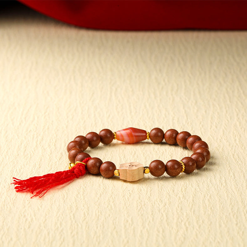 Golden Plum Blossom Agate Dzi Bead Bracelet with Running Rings