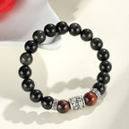 Silver Prayer Wheel Bracelet with Obsidian & Tiger Eye (Men’s)