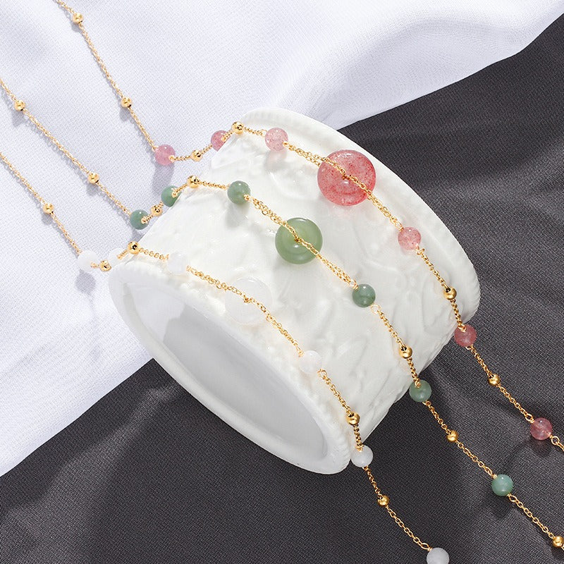 Natural Strawberry Quartz Peace Amulet Crystal Necklace