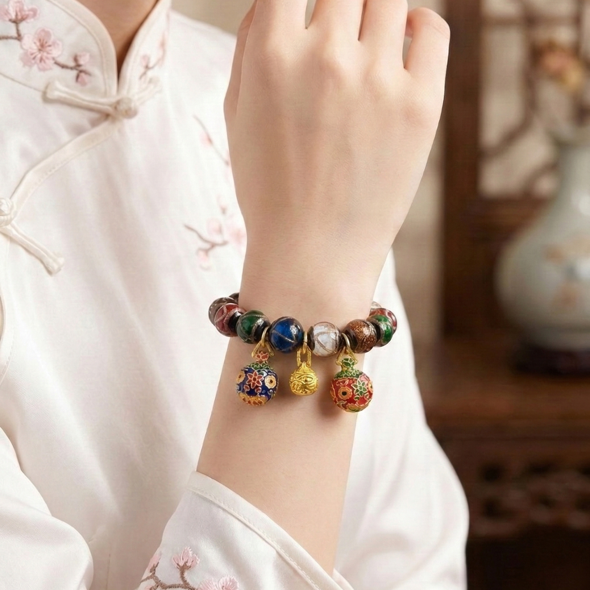 Incense-Ash Glass Pixiu Purification Protection Wealth Beaded Bracelet