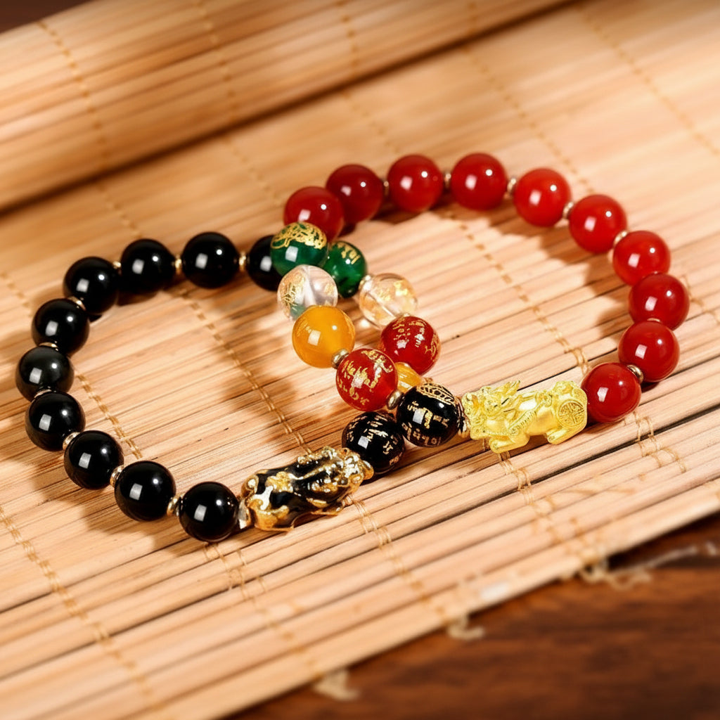 Obsidian Color-Changing Gold Sand Pixiu Wealth Bracelet