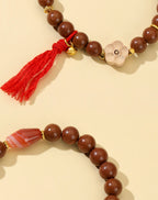 Golden Plum Blossom Agate Dzi Bead Bracelet with Running Rings