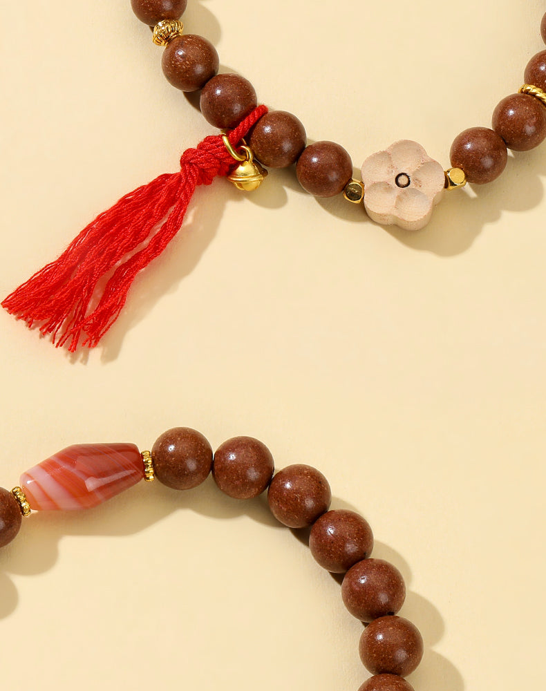 Golden Plum Blossom Agate Dzi Bead Bracelet with Running Rings
