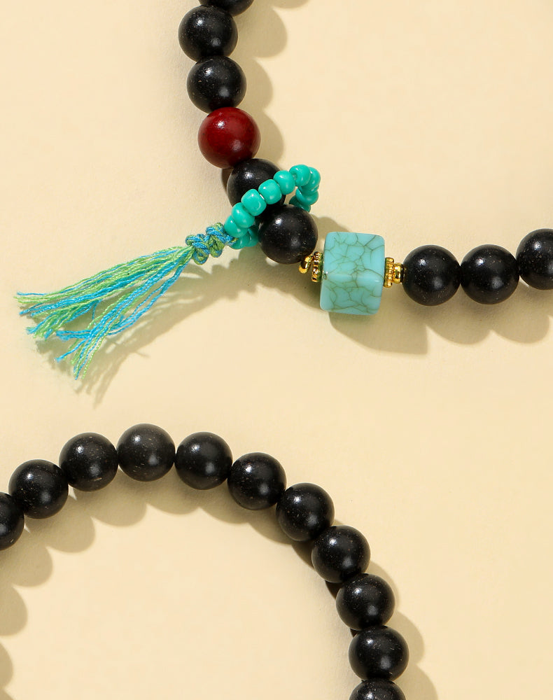 Black Dragon Resin Round-and-Square Bead Bracelet