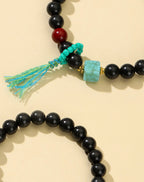 Black Dragon Resin Round-and-Square Bead Bracelet