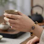 Tiger’s Eye + Golden Rutilated Quartz — Protection & Wealth Dzi Pixiu Vajra Bracelet
