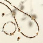 Tiger Eye, Agarwood & Yellow Topaz Vintage Art-Inspired Necklace