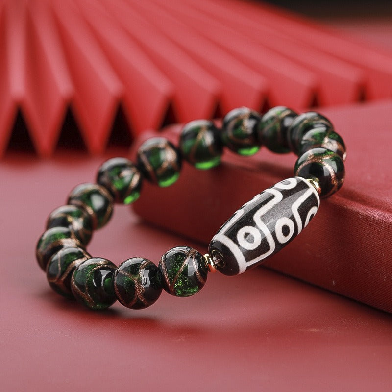 Sacred Ash Glaze Ancient-Style Multigem Nine-Eyed Dzi Bracelet