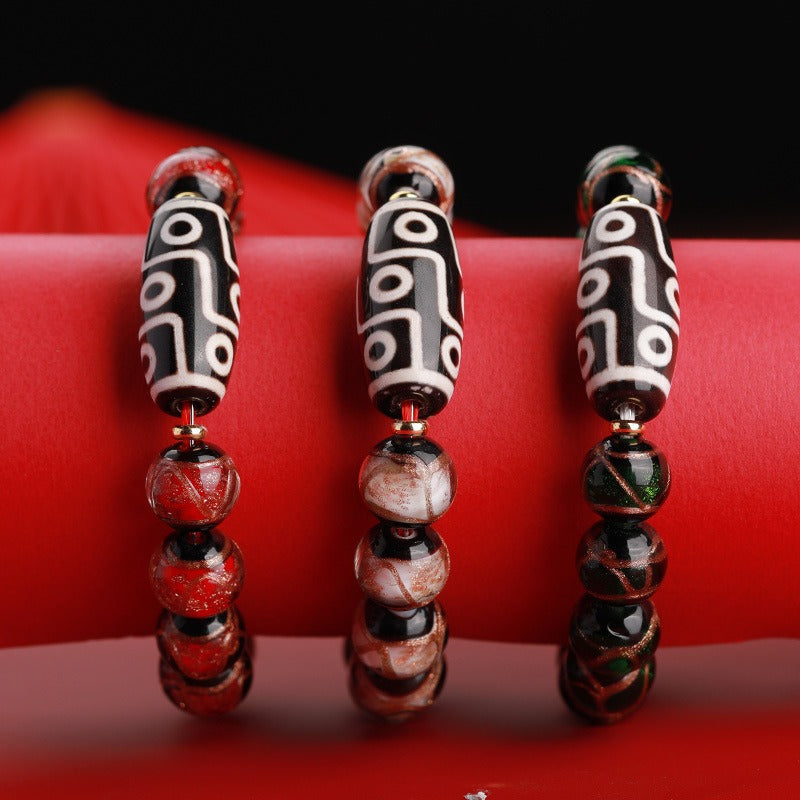 Sacred Ash Glaze Ancient-Style Multigem Nine-Eyed Dzi Bracelet