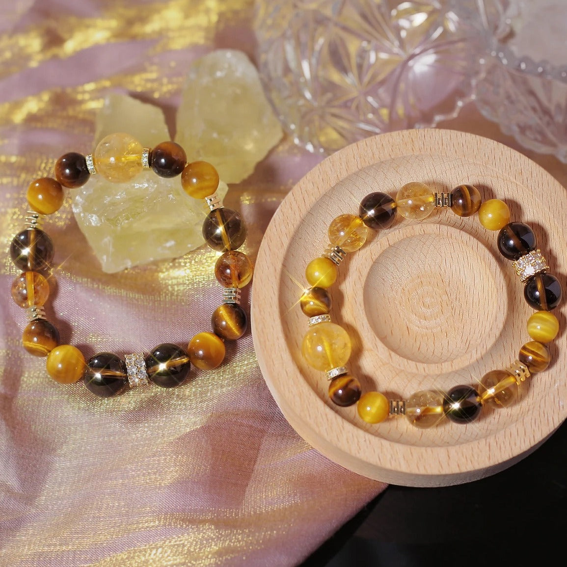 Natural Yellow Topaz & Tiger Eye Crystal Bead Bracelet