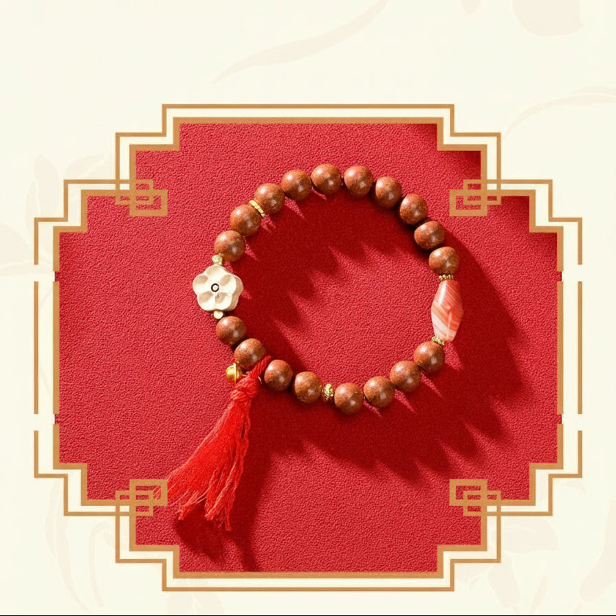 Golden Plum Blossom Agate Dzi Bead Bracelet with Running Rings