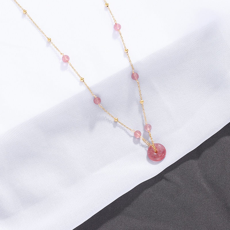 Natural Strawberry Quartz Peace Amulet Crystal Necklace