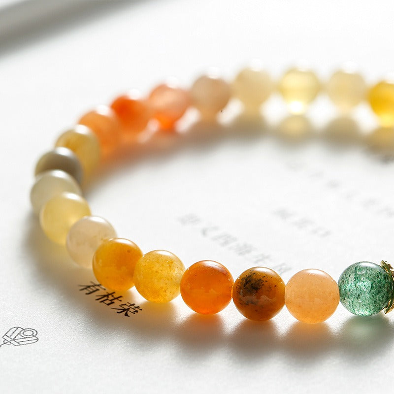Golden Silk Jade & Strawberry Quartz Peace Amulet Bracelet