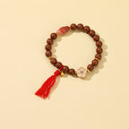 Golden Plum Blossom Agate Dzi Bead Bracelet with Running Rings