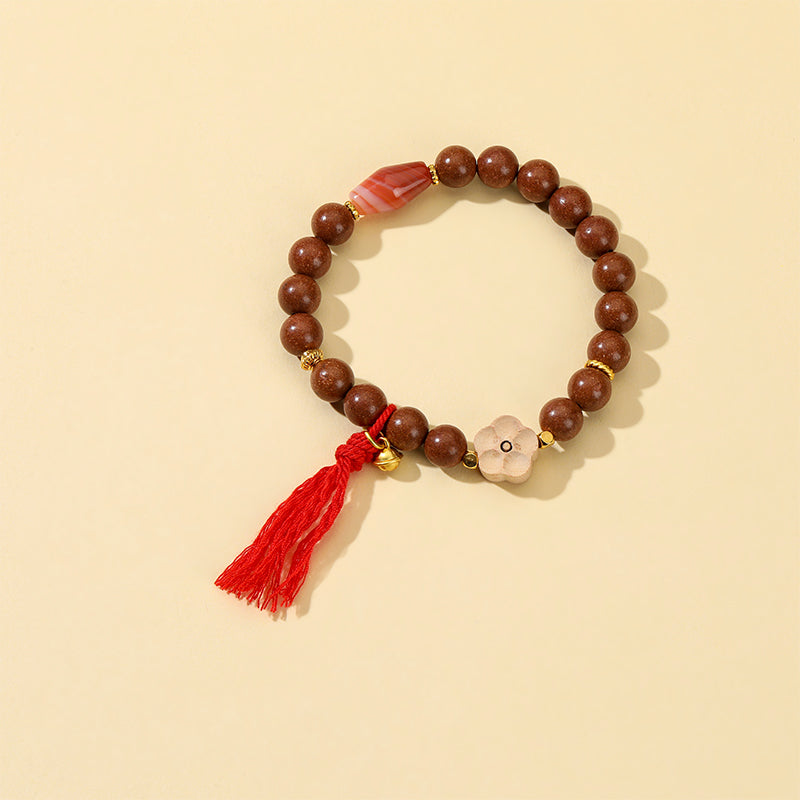 Golden Plum Blossom Agate Dzi Bead Bracelet with Running Rings