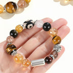 Tiger Eye & Black Gold Super Seven with Three-Eyed Dzi Golden Wealth Beast Bracelet