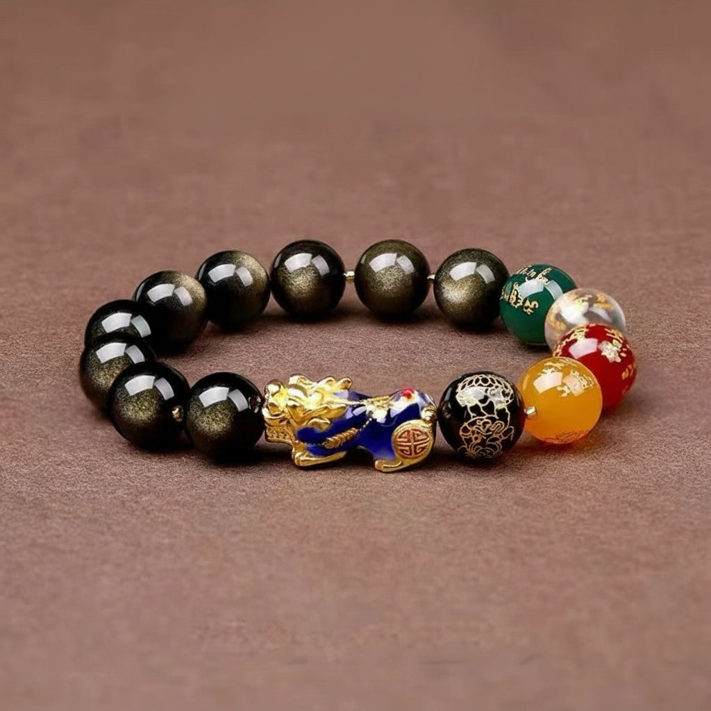 Obsidian Color-Changing Gold Sand Pixiu Wealth Bracelet