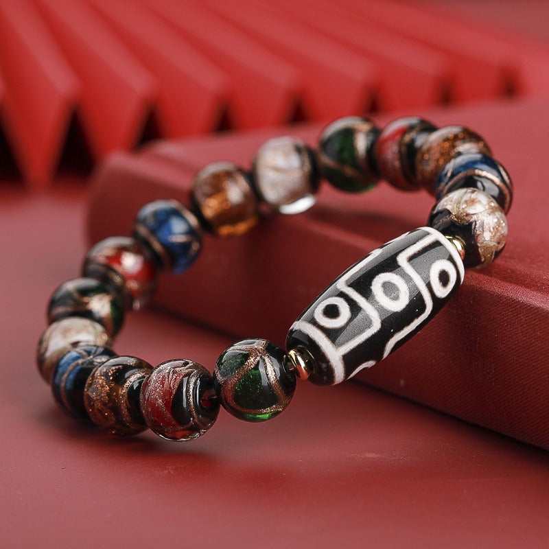 Sacred Ash Glaze Ancient-Style Multigem Nine-Eyed Dzi Bracelet