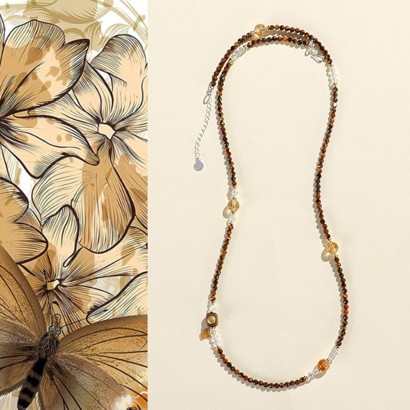 Tiger Eye, Agarwood & Yellow Topaz Vintage Art-Inspired Necklace