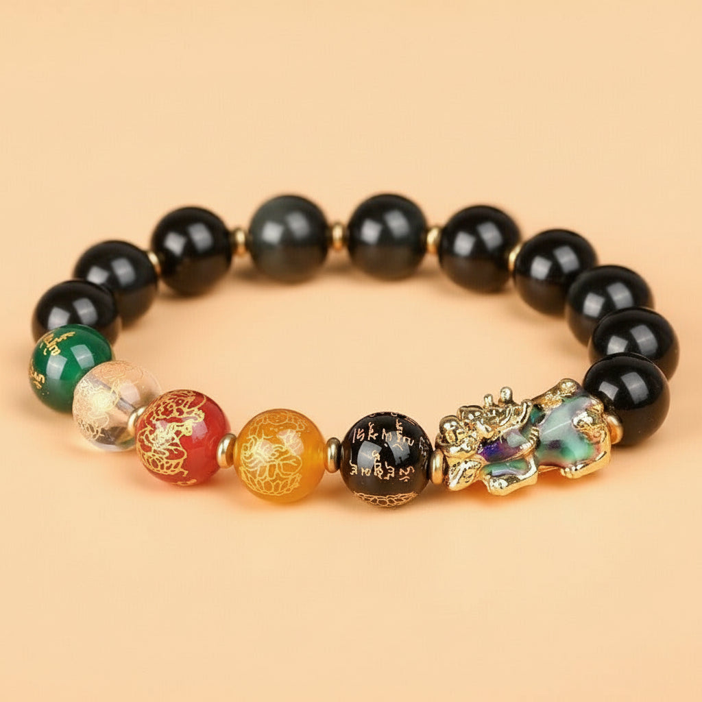 Obsidian Color-Changing Gold Sand Pixiu Wealth Bracelet