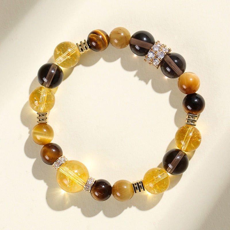 Natural Yellow Topaz & Tiger Eye Crystal Bead Bracelet