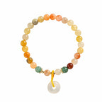Golden Silk Jade & Strawberry Quartz Peace Amulet Bracelet