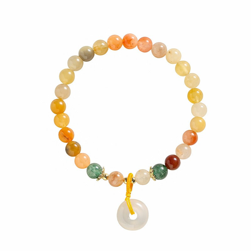 Golden Silk Jade & Strawberry Quartz Peace Amulet Bracelet