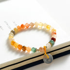 Golden Silk Jade & Strawberry Quartz Peace Amulet Bracelet
