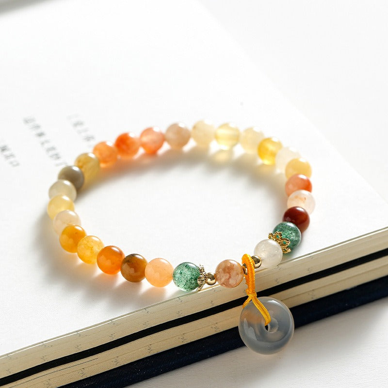 Golden Silk Jade & Strawberry Quartz Peace Amulet Bracelet