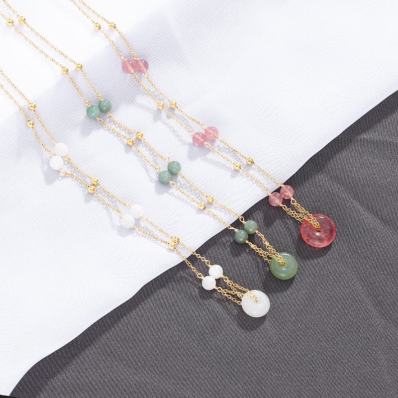 Natural Strawberry Quartz Peace Amulet Crystal Necklace