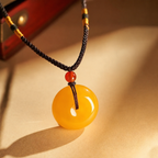 Natural Yellow Jade "Peace Buckle" Necklace with "Chicken-Fat Yellow" Golden Silk Jade Pendant