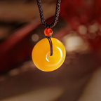 Natural Yellow Jade "Peace Buckle" Necklace with "Chicken-Fat Yellow" Golden Silk Jade Pendant