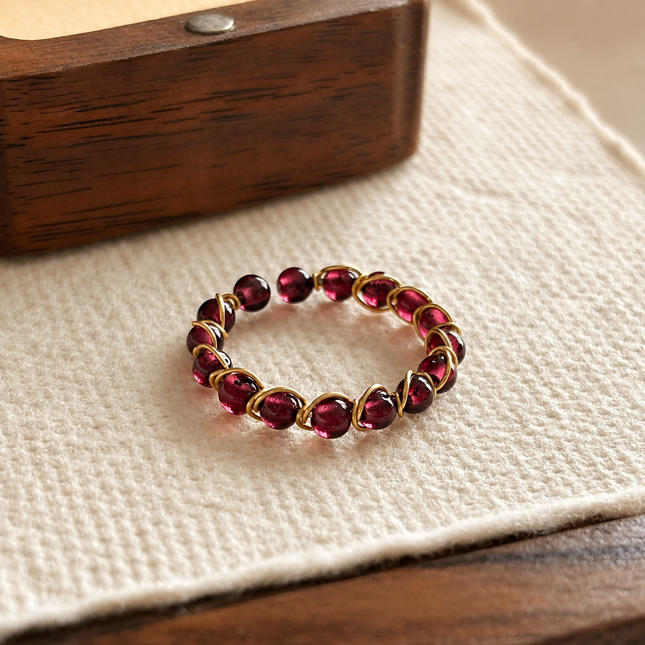 Minimal Gemstone Beaded Band Ring