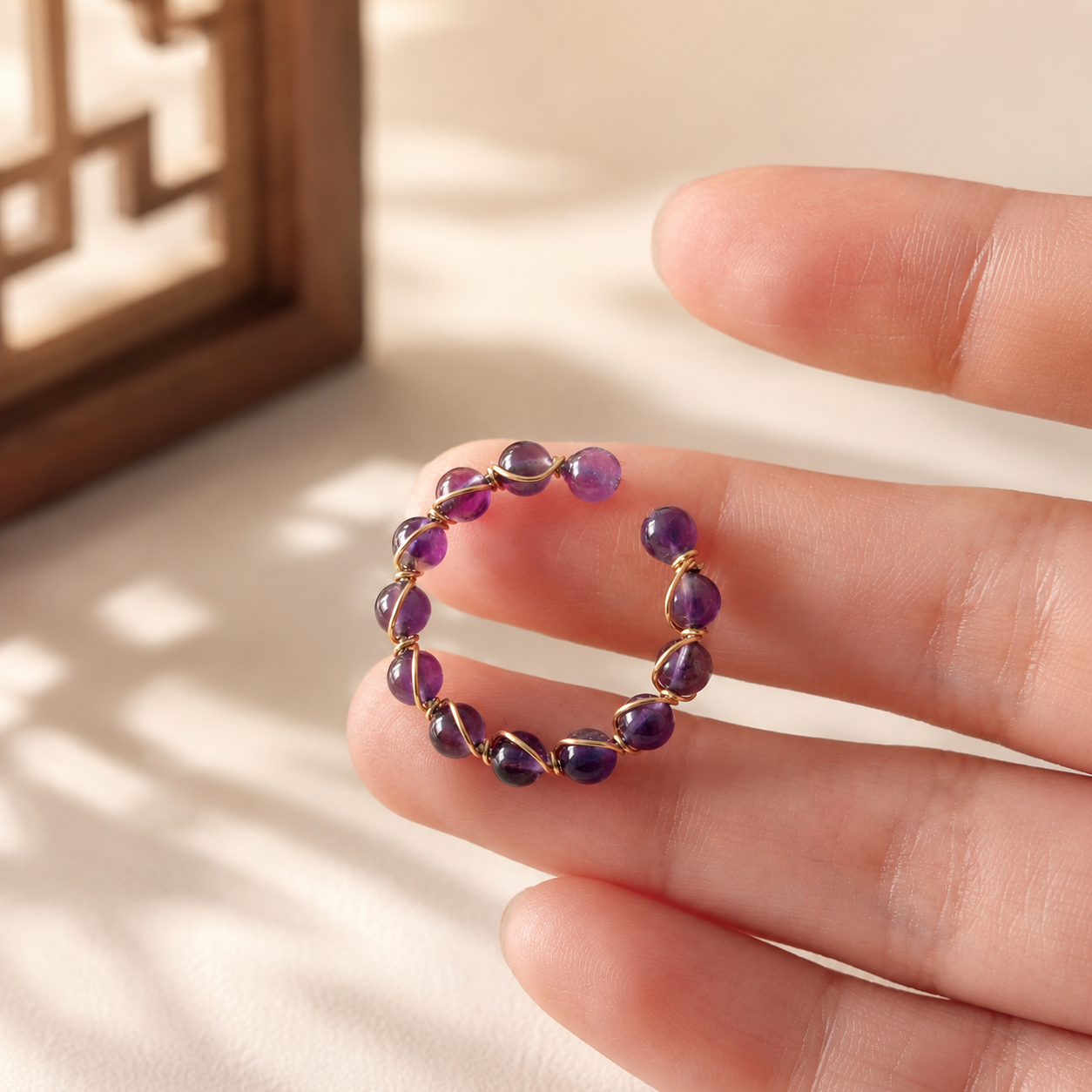Minimal Gemstone Beaded Band Ring