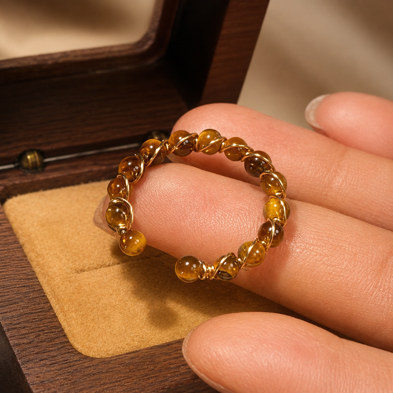 Minimal Gemstone Beaded Band Ring