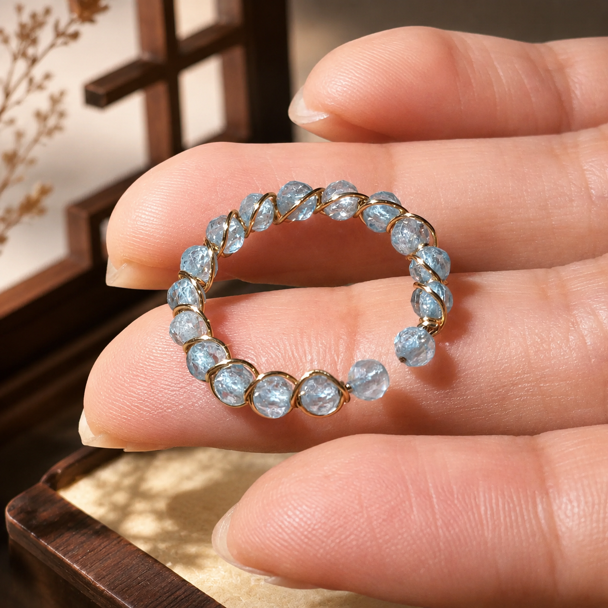 Minimal Gemstone Beaded Band Ring