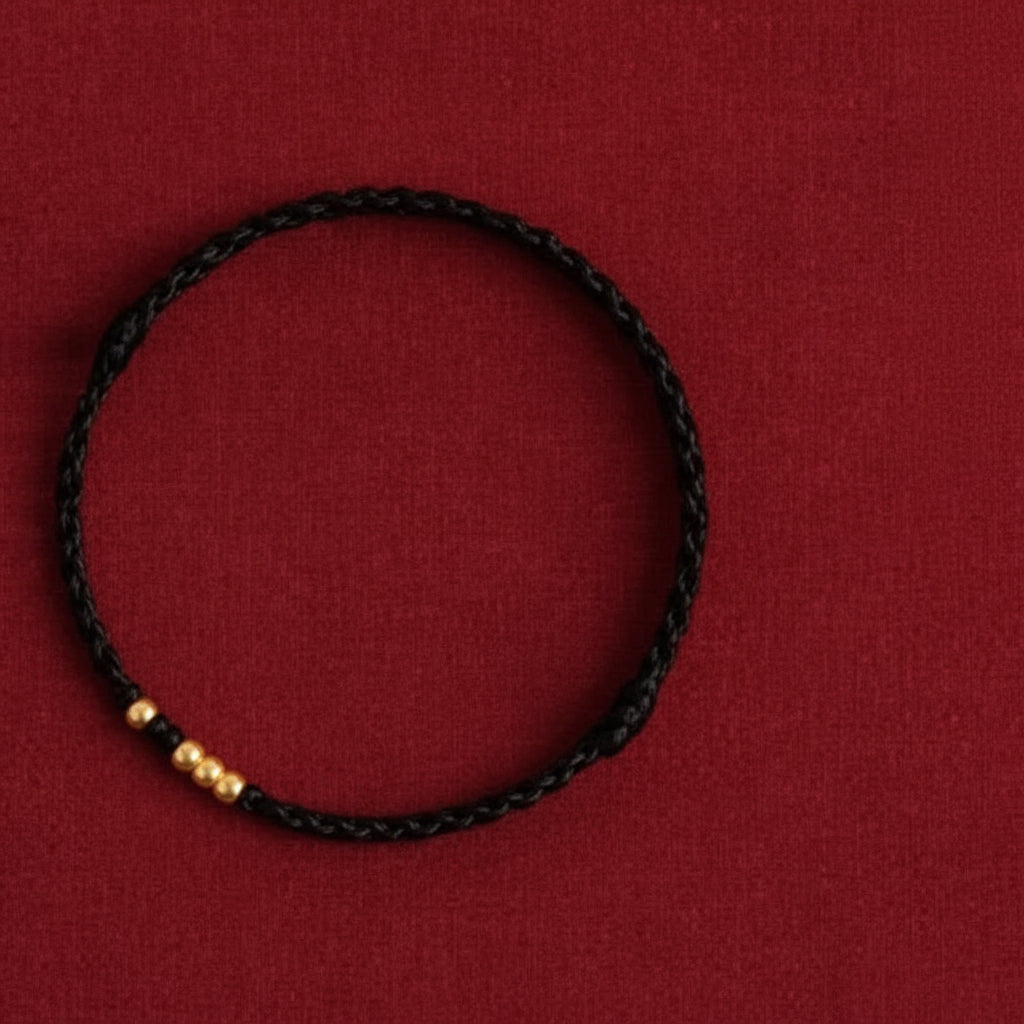 Buddha Stone 925 Sterling Silver Lucky Gold Bead Braided Bracelet/Anklet