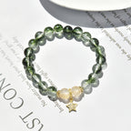 White Crackle Quartz, Green Phantom & Golden Rutilated Quartz “Emerald Forest” Star Bracelet