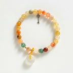 Golden Silk Jade & Strawberry Quartz Peace Amulet Bracelet