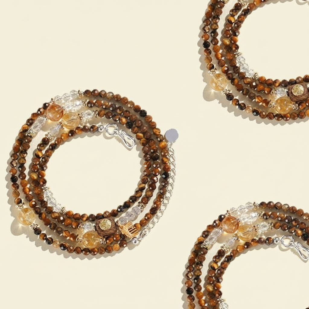 Tiger Eye, Agarwood & Yellow Topaz Vintage Art-Inspired Necklace