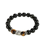 Silver Prayer Wheel Bracelet with Obsidian & Tiger Eye (Men’s)