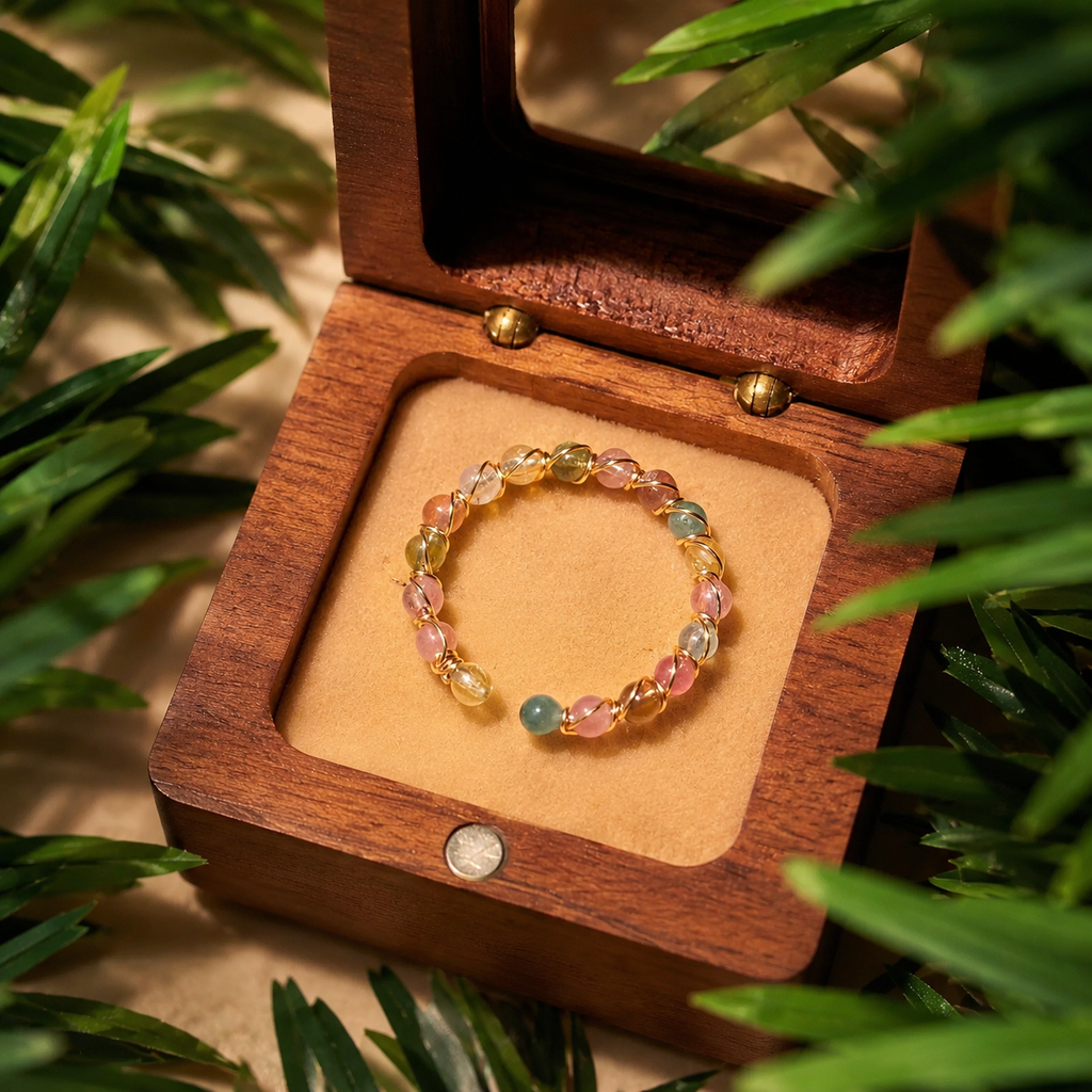 Minimal Gemstone Beaded Band Ring