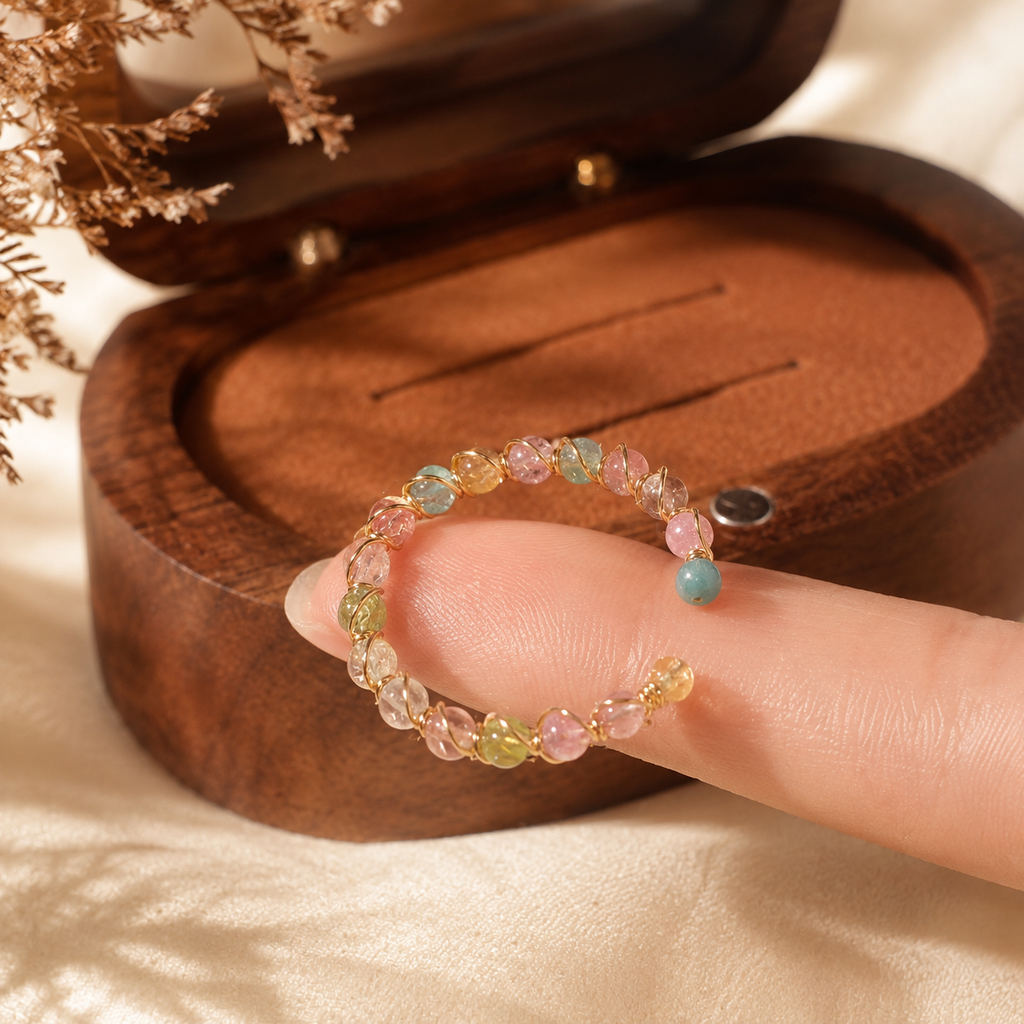 Minimal Gemstone Beaded Band Ring