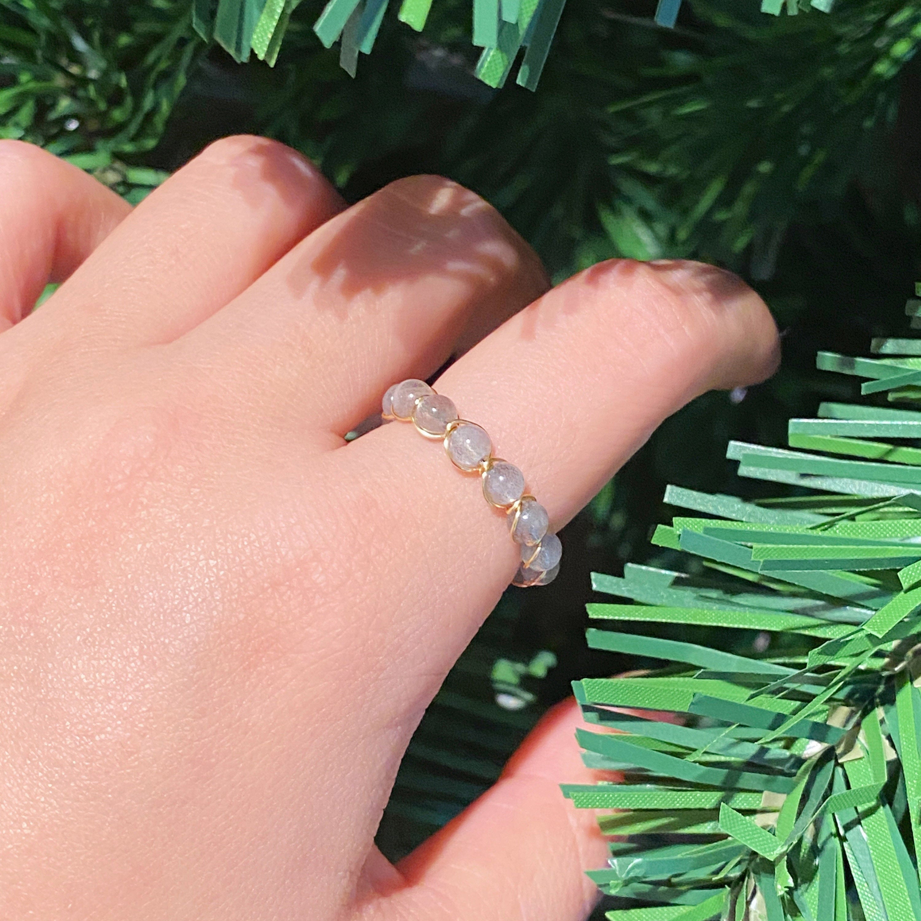 Minimal Gemstone Beaded Band Ring