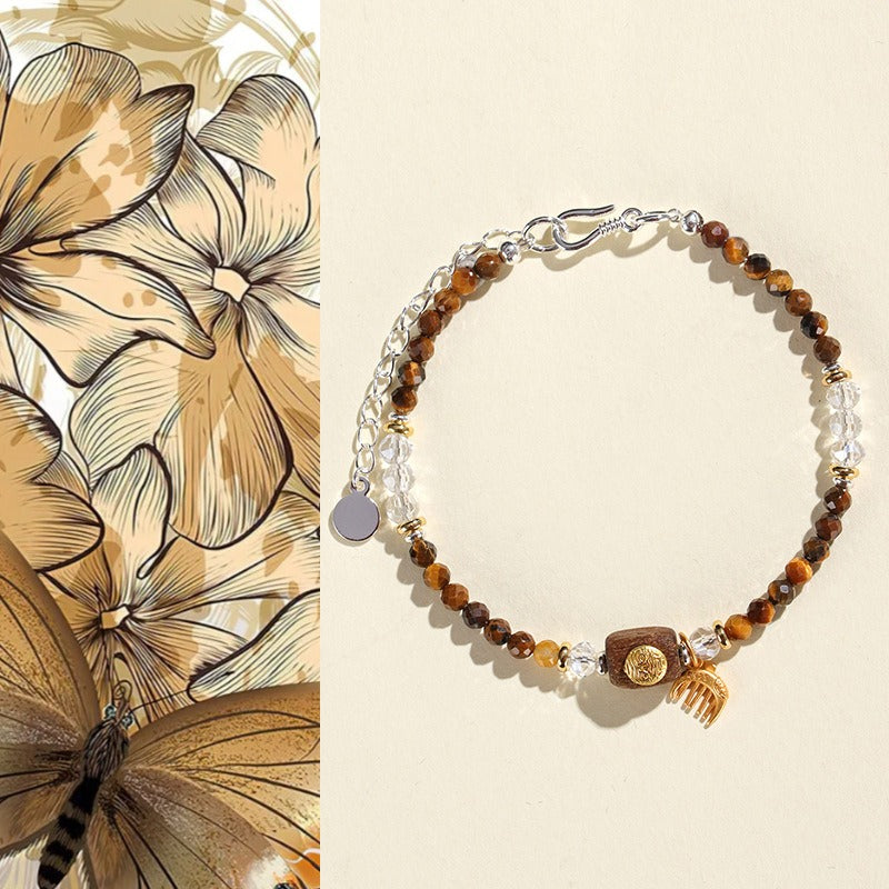 Tiger Eye, Agarwood & Yellow Topaz Vintage Art-Inspired Necklace