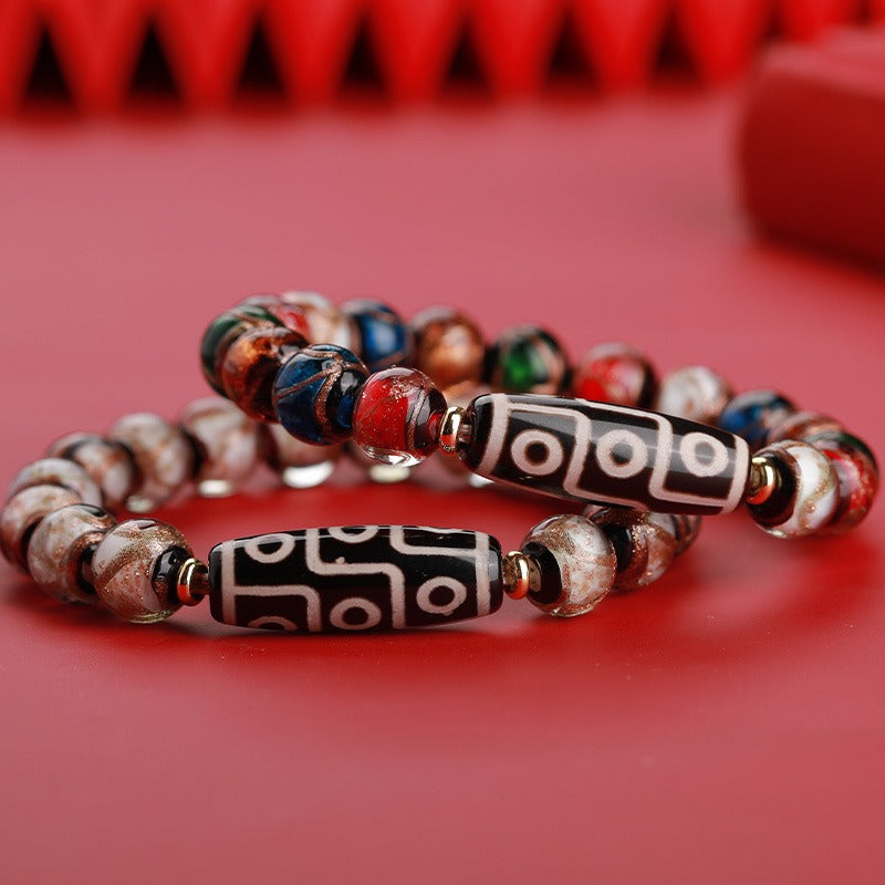 Sacred Ash Glaze Ancient-Style Multigem Nine-Eyed Dzi Bracelet