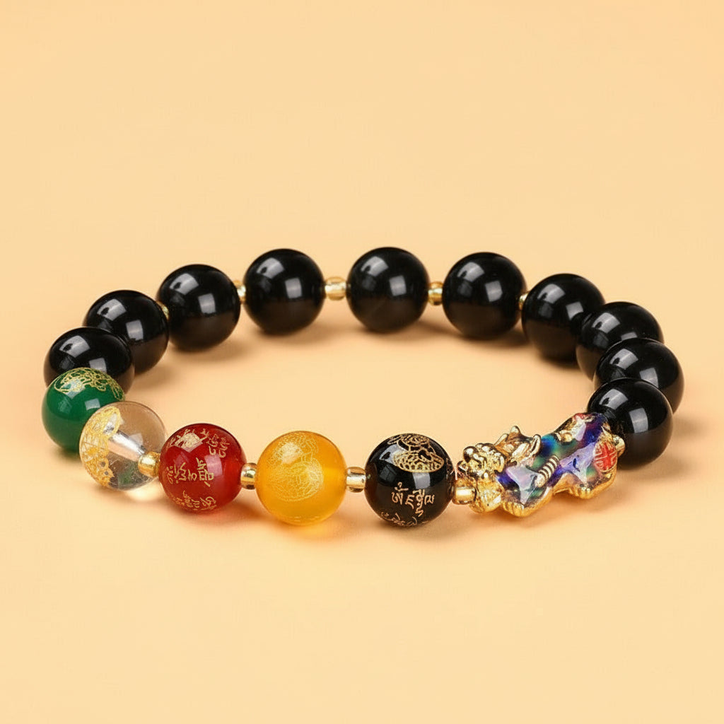 Obsidian Color-Changing Gold Sand Pixiu Wealth Bracelet